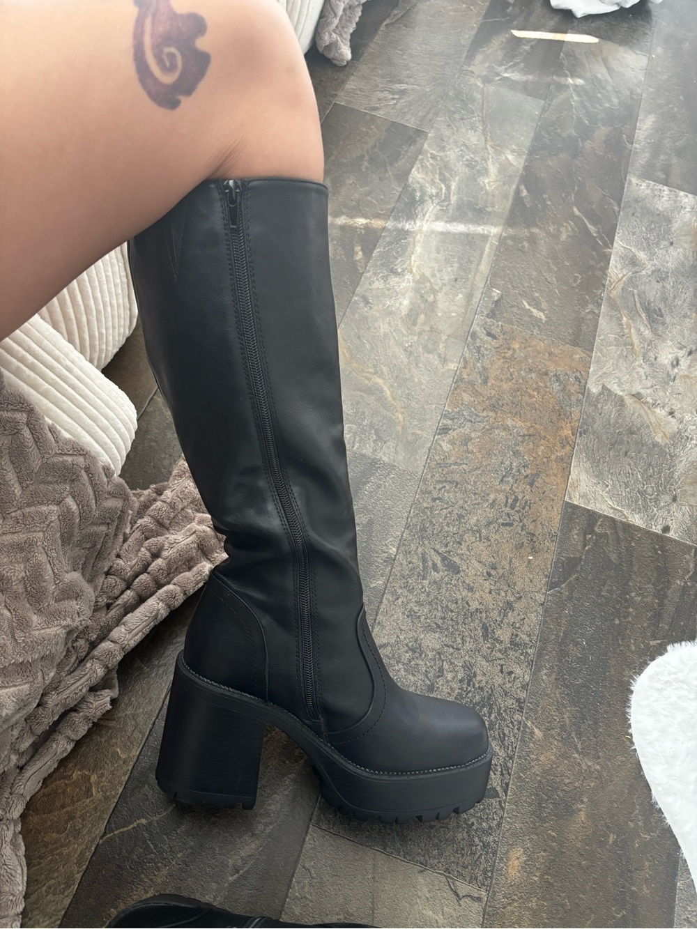 Black Chunky Platform Knee High Boots Size 8 Y2K Goth